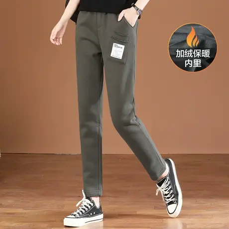韩潮袭人松紧腰哈伦加绒运动裤女2023冬装新款直筒休闲裤卫裤子厚图片