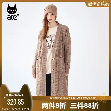 a02非正式学院风毛织开衫外套2023秋冬新款中长款女装外套针织衫商品大图