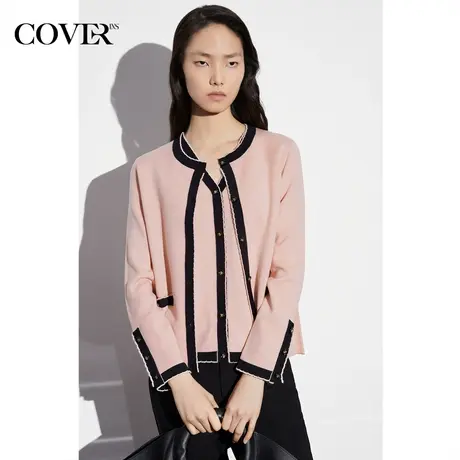 COVER2023春季花边定制珐琅扣羊毛混纺开衫图片