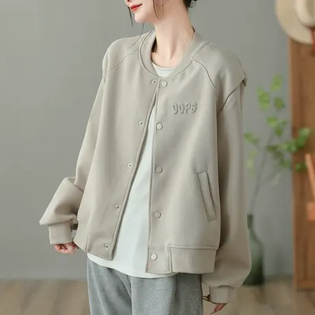 dzq 复古纯色字母休闲棒球服女士春秋新款宽松短外套显瘦运动上衣图片
