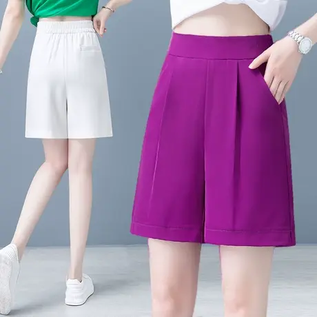 松紧腰时尚短裤女2024年夏季新款时尚宽松阔腿a字五分裤显瘦热裤商品大图