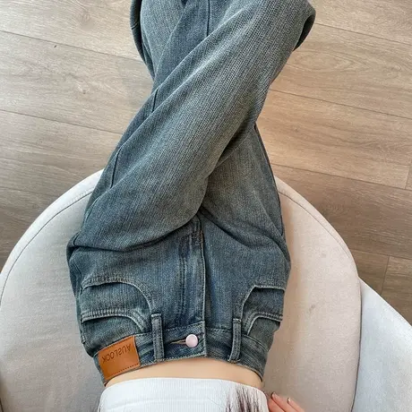 复古阔腿牛仔裤女2023秋季新款高腰显瘦梨形身材直筒宽松拖地裤子商品大图