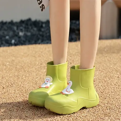 雨靴女款2024新款女士雨鞋短筒可爱奶茶鸭水鞋防水厚底胶鞋晴雨鞋商品大图