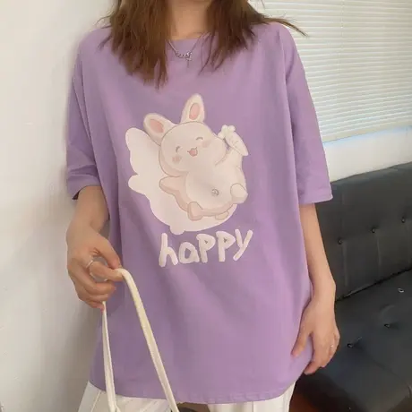 原宿风短袖t恤女2021夏装宽松韩版纯棉半袖设计感小众上衣服ins潮图片