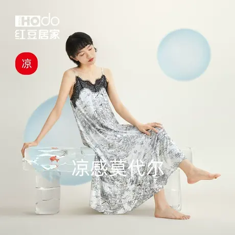 【凉感】红豆莫代尔吊带睡裙女夏季性感睡衣中国风冰丝夏天家居服商品大图