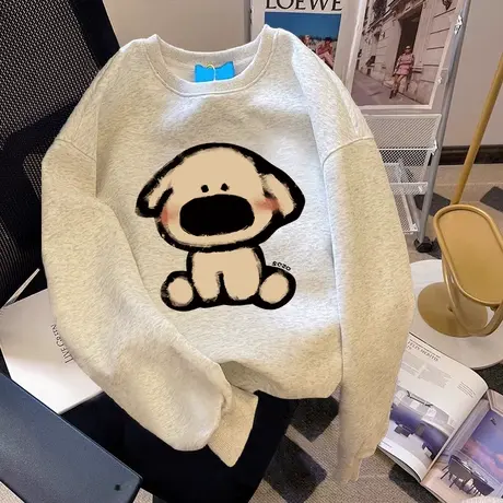 vintage美式卫衣秋冬加绒复古卡通上衣潮ins大码慵懒风闺蜜装外套商品大图