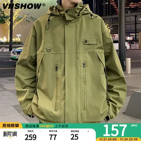 VIISHOW日系冲锋夹克外套男潮牌工装夹克宽松军绿色男连帽上衣商品大图