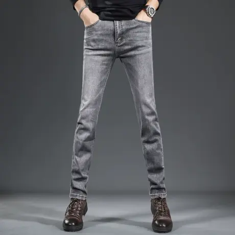 牛仔裤男秋季2023新款烟灰色弹力修身直筒男士春秋款休闲潮流长裤图片