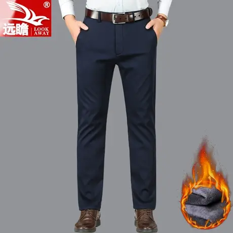 冬季加绒加厚男士休闲裤直筒宽松中年商务西裤保暖外穿长裤子男裤商品大图