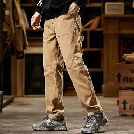 复古美式直筒休闲裤子男款潮流宽松百搭裤子多口袋大码休闲裤子商品大图