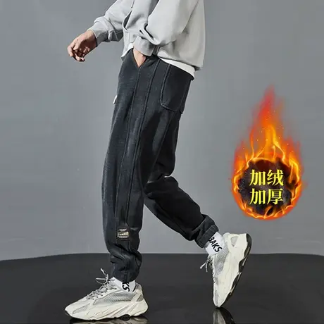 秋冬博澳绒加绒宽松束脚休闲裤男士灯芯绒网红卫裤收口小脚运动裤商品大图