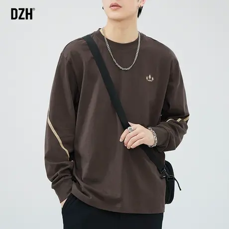 男士圆领刺绣t恤男长袖上衣春秋潮牌宽松男装2023新款内搭打底衫商品大图