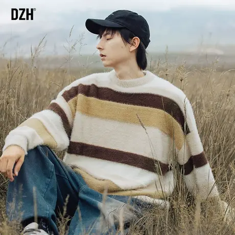 男士条纹毛衣慵懒风软糯长袖针织衫外套男冬季男装2024新款毛线衣商品大图