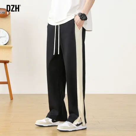 男士宽松运动裤美式卫裤男春夏拼接裤子休闲百搭开叉裤阔腿直筒裤商品大图