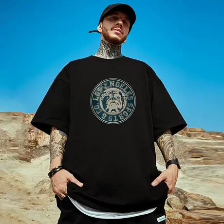 2025重磅潮牌宽松T恤美式短袖纯棉国潮加肥加大码男装夏胖子半袖商品大图