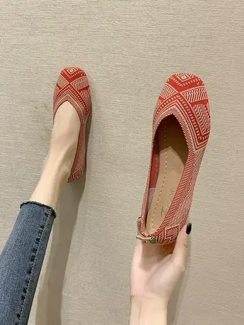 针织方头单鞋女平底夏季豆豆鞋子编织鞋爆款大码孕妇春老北京布鞋商品大图