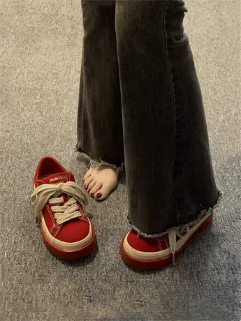 2023新款秋季复古厚底帆布鞋女鞋子秋款时尚百搭轻便超火休闲板鞋商品大图