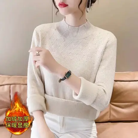一体绒毛衣女秋冬内搭加绒加厚内搭半高领打底衫女2023新款女冬装图片