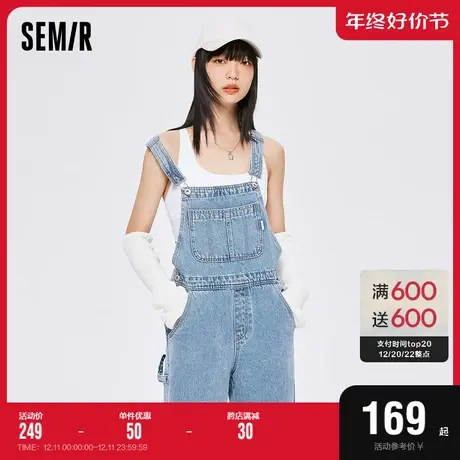 森马牛仔裤女做旧背带裤遮肉显瘦2022秋季新款女士纯棉阔腿裤百搭图片