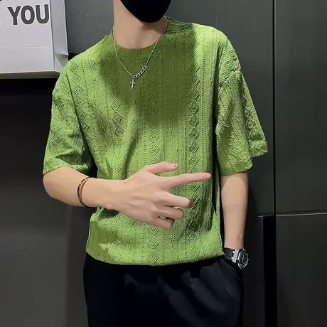 夏季男士t恤短袖宽松半袖网红ins潮流潮牌镂空时尚休闲青年体恤商品大图