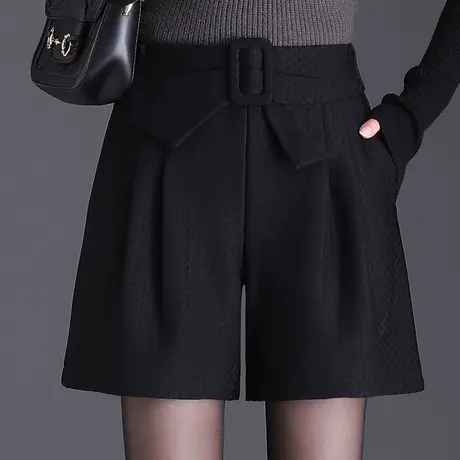 黑色高腰短裤女秋冬百搭时尚通勤阔腿靴裤2023新款显瘦洋气短裤子图片
