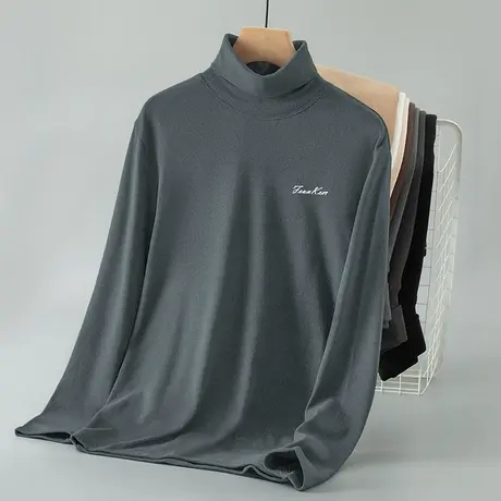 300g重磅双面德绒t恤男长袖秋冬加绒保暖打底衫内搭高领印花秋衣商品大图