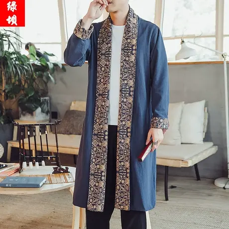 中国风男汉服长衫风衣休闲拼接印花新款披风大码春秋复古唐装外套商品大图