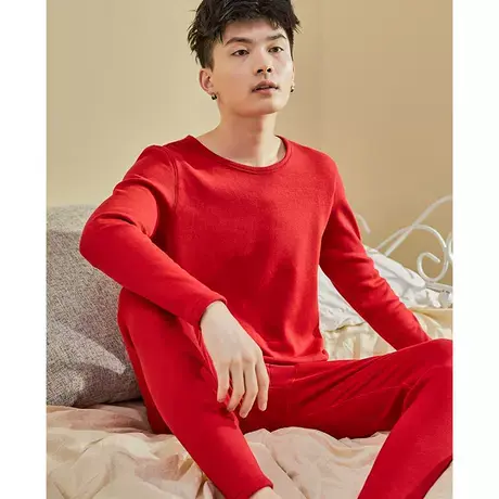唐狮加厚保暖红色内衣套装男士女士冬季秋衣秋裤棉毛衫加绒线衣裤图片