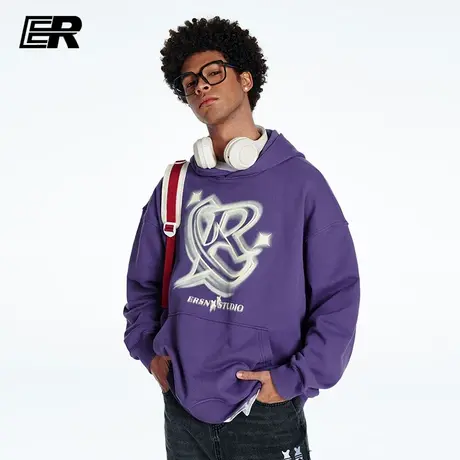 ER立体字母卫衣2024春季新款美式街头潮牌情侣休闲帽衫男女同款商品大图