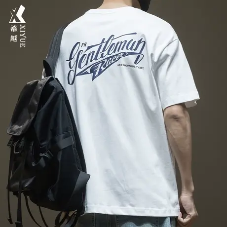 希越纯棉260g重磅短袖T恤男春季美式百搭宽松大码男士三本针体恤商品大图