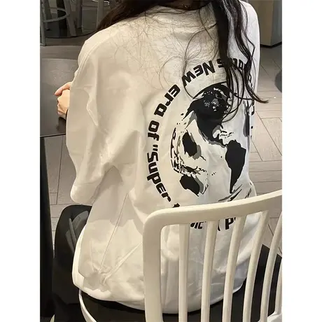 纯棉短袖t恤女2023新款小个子潮牌美式复古oversize宽松半袖上衣图片