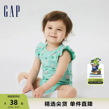 【断码优惠】Gap新生婴儿夏季纯棉柔软透气飞袖连体衣爬服670335商品大图
