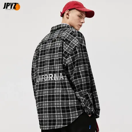 男士衬衫秋季重磅磨毛休闲复古格子长袖衬衣春秋高街痞帅上衣外套商品大图