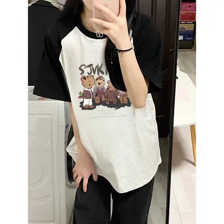 韩版东大门女装插肩袖T恤胖mm大码宽松休闲上衣ins潮慵懒风短袖夏图片