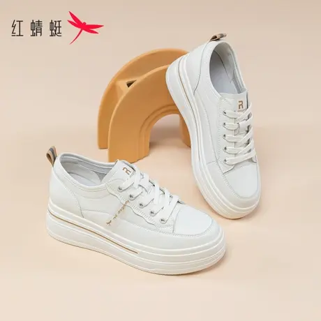 红蜻蜓厚底小白鞋女2023秋季新款松糕鞋小个子女鞋显高休闲板鞋女商品大图