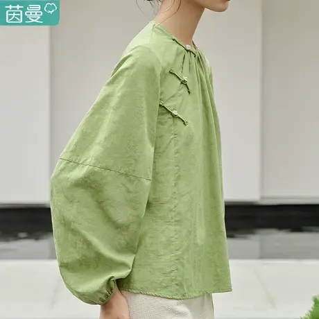茵曼新中式轻国风上衣禅意女装衬衣2024新款春秋天丝衬衫长袖图片