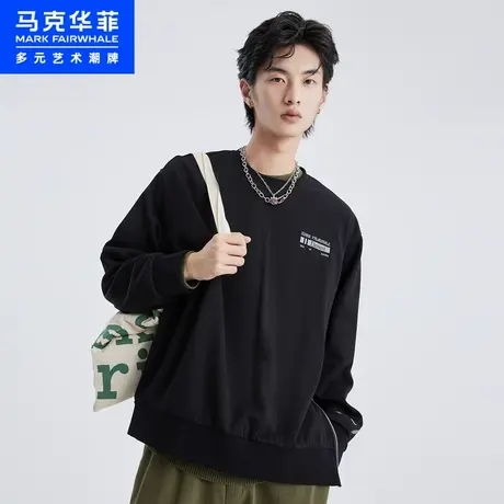 马克华菲商场同款秋季新款潮流时尚拉链装饰宽松圆领卫衣男女图片