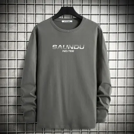 2023新款秋季纯棉长袖t恤男潮牌字母印花体恤全棉内搭打底衫秋衣商品大图