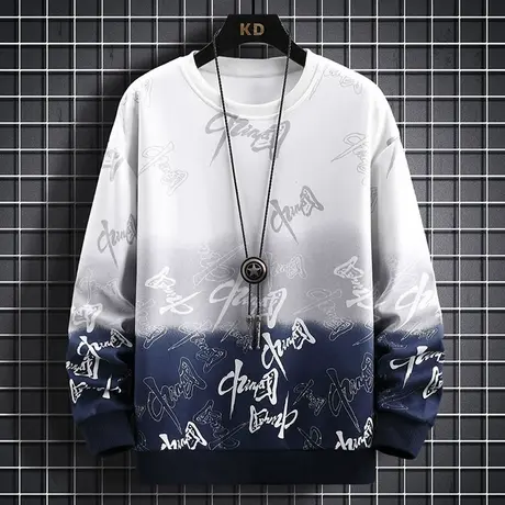 圆领长袖t恤男秋季新款潮牌渐变色国潮卫衣男装春秋款休闲打底衫商品大图