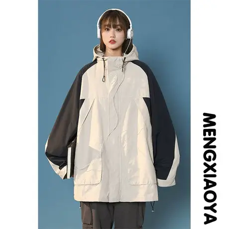 户外宽松冲锋夹克2023新款秋冬休闲百搭撞色外套防风防水上衣服商品大图