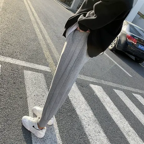灰色运动裤女2022新款春秋冬宽松束脚休闲裤子显瘦加绒小个子卫裤图片