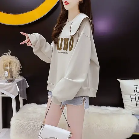 娃娃领卫衣女2023早秋季新款时尚洋气减龄网红宽松设计感百搭上衣图片