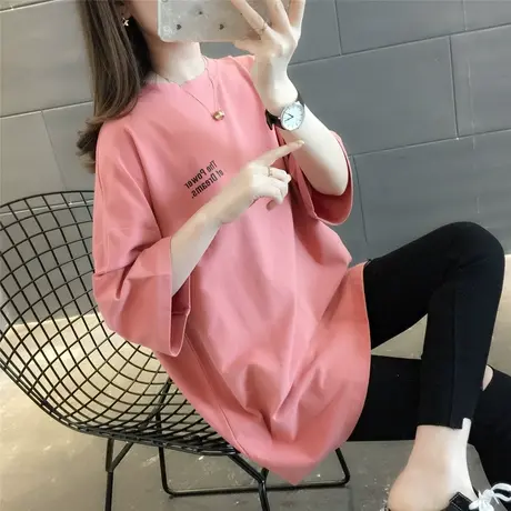 纯棉短袖T恤女装宽松2023年新款秋季洋气中长款设计感打底衫爆款图片