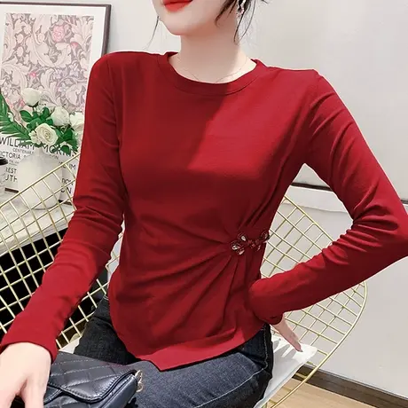 不规则T恤女长袖2023春秋新款洋气百搭打底衫设计感小众开叉上衣商品大图