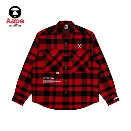 Aape旗舰店男装秋冬格纹字母印花复古宽松长袖衬衫8421XXJ商品大图