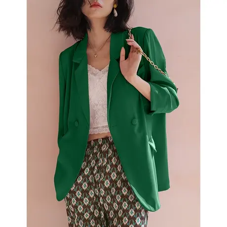 绿色七分袖夏季西装外套女薄款高级感粉色西服设计感小众休闲上衣图片