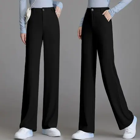 白色西装阔腿裤女春秋2023年新款高腰直筒垂感拖地裤宽松休闲裤子商品大图