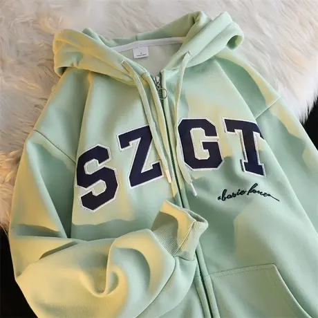 银狐绒开衫卫衣女ins潮牌设计感秋冬季加绒加厚宽松大码连帽外套商品大图