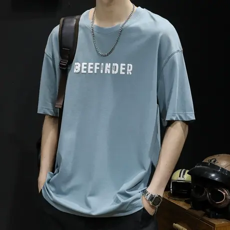 透气冰丝短袖t恤男士宽松大码潮牌夏季2023新款男款衣服男装体恤商品大图