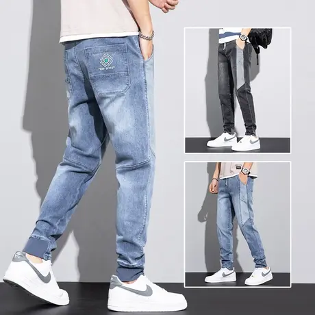 拼接撞色牛仔长裤男士直筒宽松休闲男裤子2023年新款潮牌夏季薄款图片